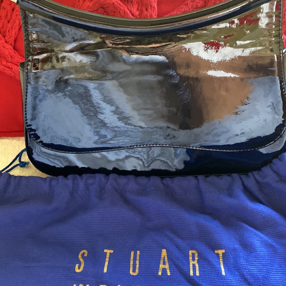 Stuart Weitzman Beautiful Black Patent Leather Shiny Silver Hardware Bag - Picture 14 of 16